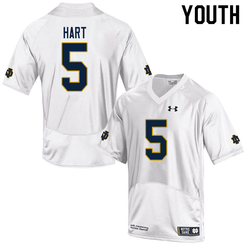 Youth NCAA Notre Dame Fighting Irish #5 Cam Hart Stitched College Under Armour Authentic White Football Jersey TL10F41QB